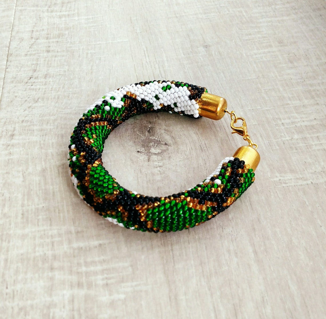 Green Snake Bracelet Python Beaded Bracelet Fashionable Etsy