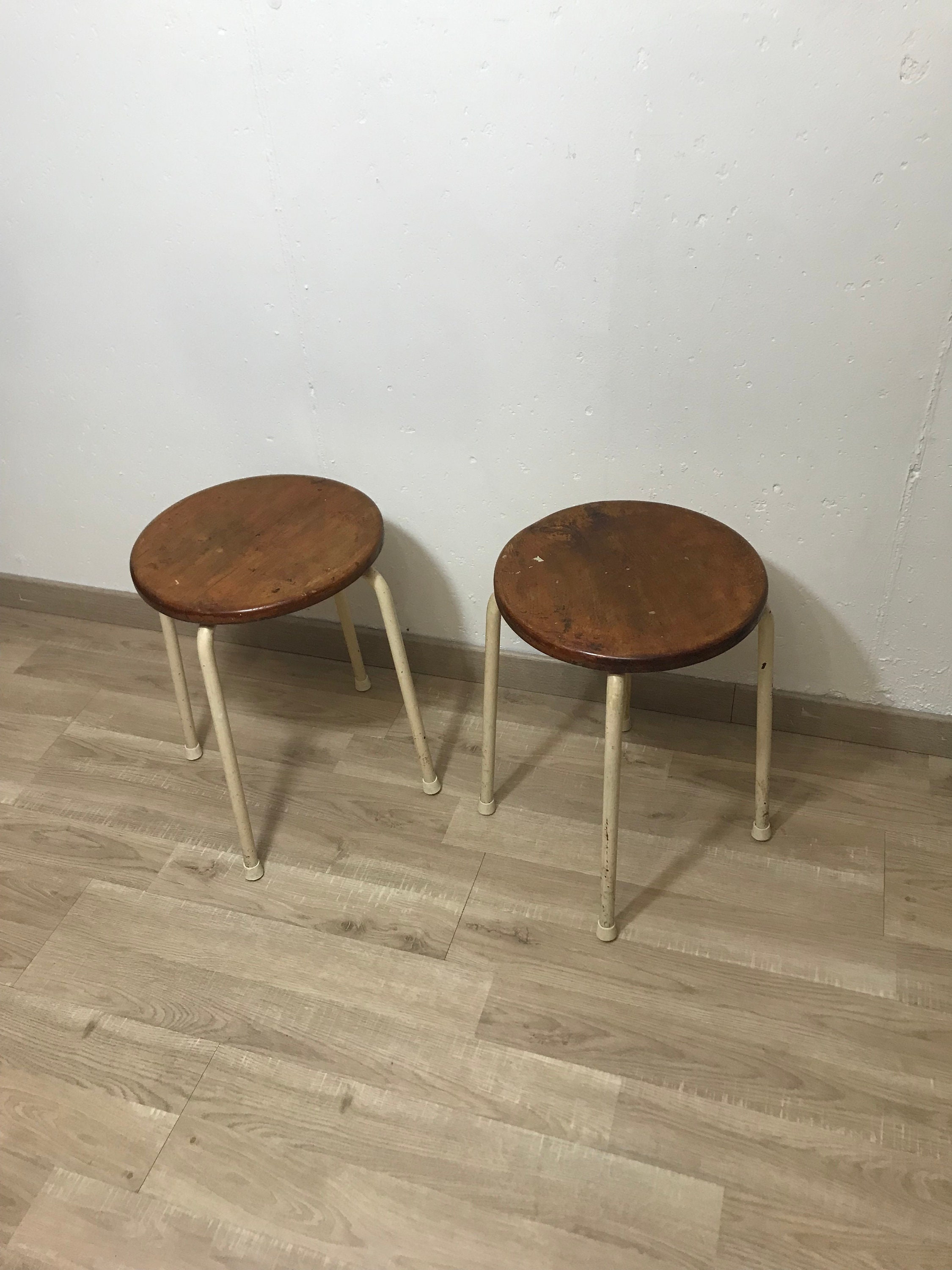 Paire De tabourets industriels