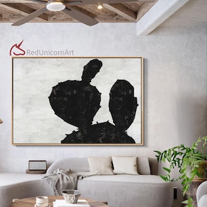 Minimalist Cacti Canvas Art - Handmade Botanical Painting with Thick Textures | "Moonlit Cactus" By Ethan Hill
