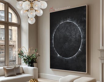 Large Landscape Wall Art - Handmade Original Canvas Painting for Modern Home | &quot;Solar Eclipse&quot; by Ethan Hill
