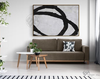 Oversized Geometric Painting Large Canvas Horizontal Wall Art, Circles - Ethan Hill H101H