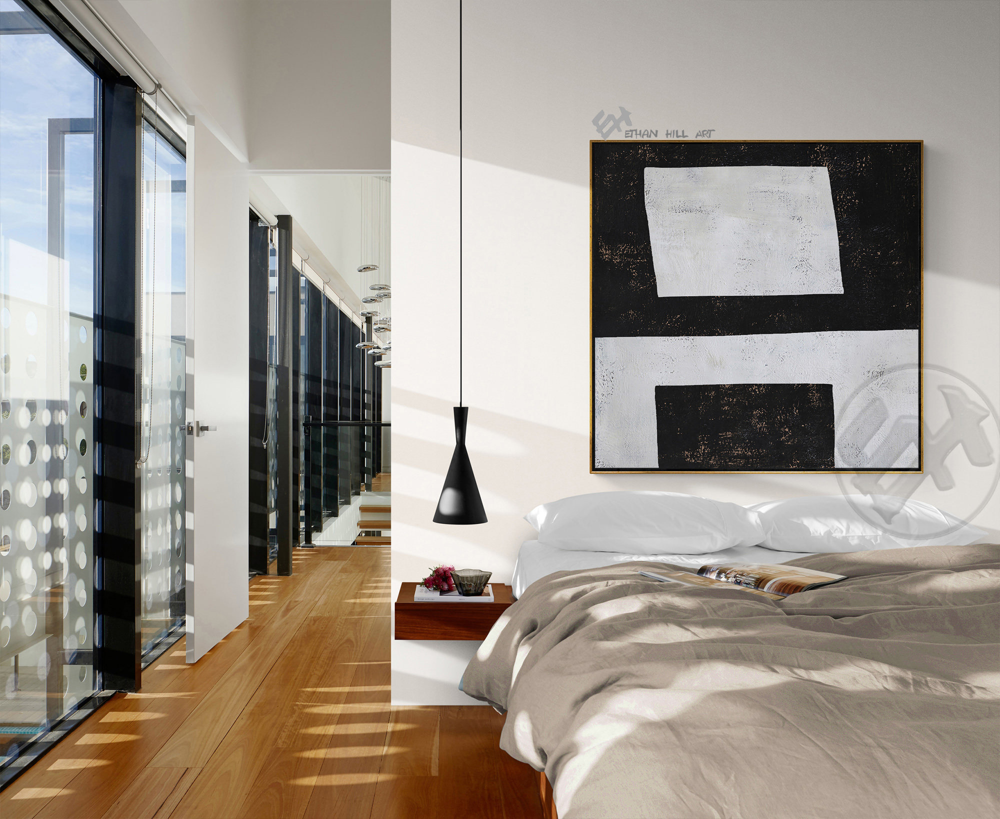 Black White Painting Canvas Wall Art Abstract Fine Art Hand Etsy