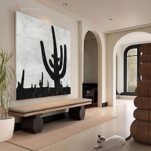 Oversized  Cacti Canvas Painting - Modern Botanical Wall Decor for Modern Interiors| &quot;Sentinels of the Dunes&quot; By Ethan Hill