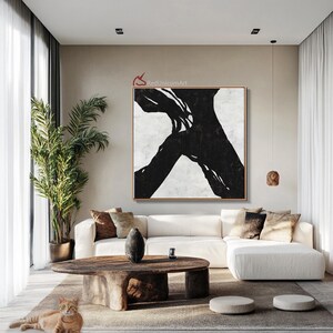 Monochrome Neutral Wall Decor | Contemporary Minimalist Painting on Canvas image 6