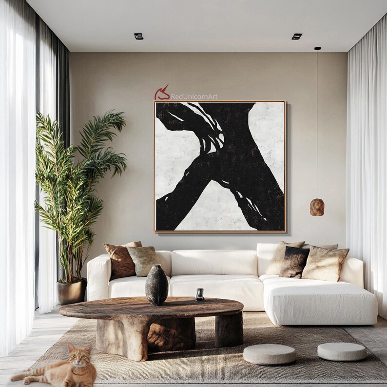 Monochrome Neutral Wall Decor | Contemporary Minimalist Painting on Canvas image 6