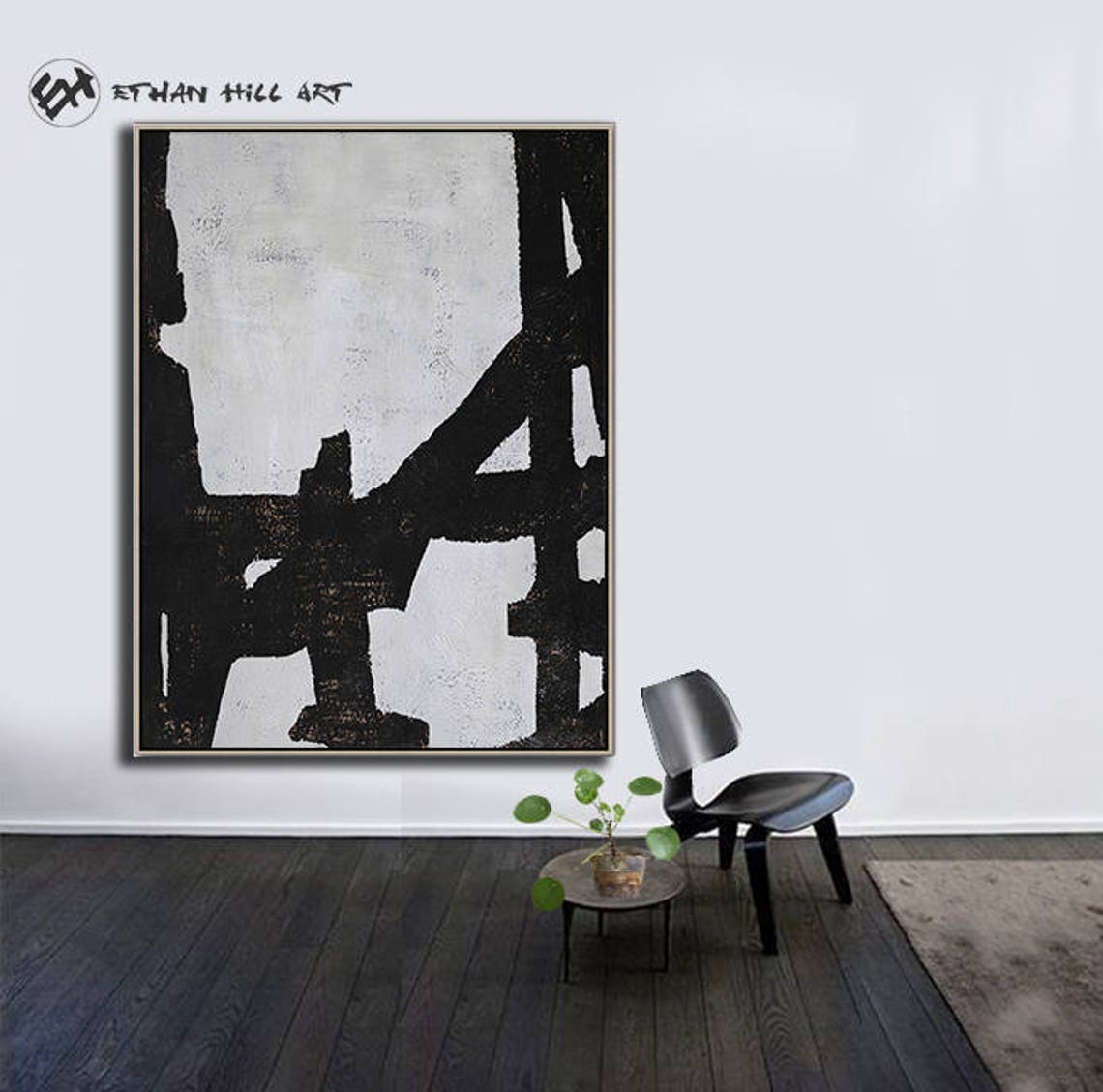 Original Painting Black White Canvas Art Large Abstract Art Etsy