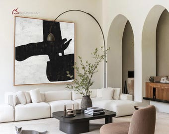 Minimalistische Schwarz-Weiß-Leinwand Malerei | Handgemachtes modernes Kunstwerk