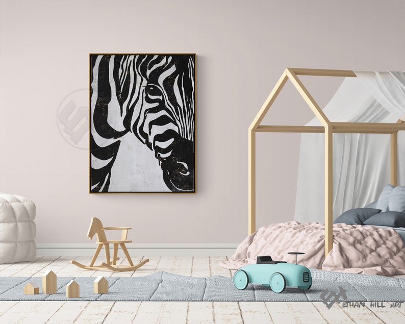 Large Abstract Animal Painting on Canvas, Zebra Wall Art Ethan Hill H252V image 4