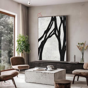 Black and White Tree Branches I  Extra Large Canvas Wall Art  Hand-painted Painting | &quot;Silent Growth II&quot; By Ethan Hill