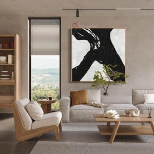 Monochrome Neutral Wall Decor | Contemporary Minimalist Painting on Canvas image 7