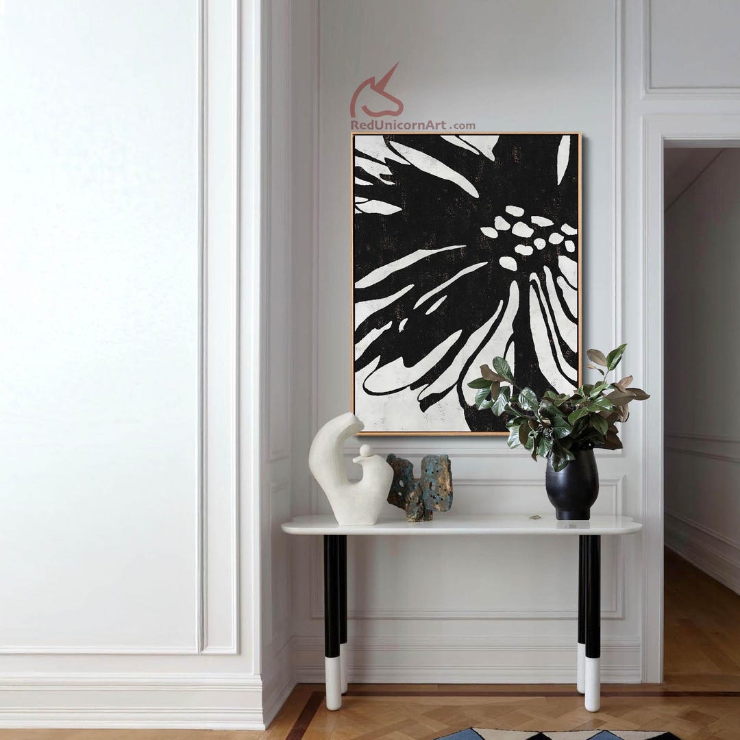 Black and White Flower Art Print - Minimalist Canvas Wall Decor - Etsy