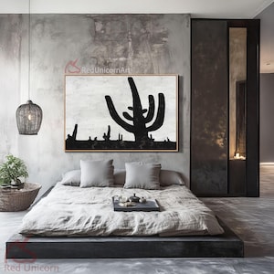 Minimalist Cacti Canvas Art - Handmade Botanical Painting with Thick Textures | &quot;Sentinels of the Dunes&quot; By Ethan Hill