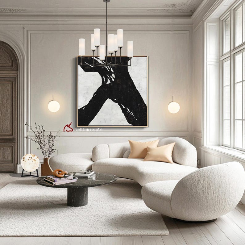 Monochrome Neutral Wall Decor | Contemporary Minimalist Painting on Canvas image 5