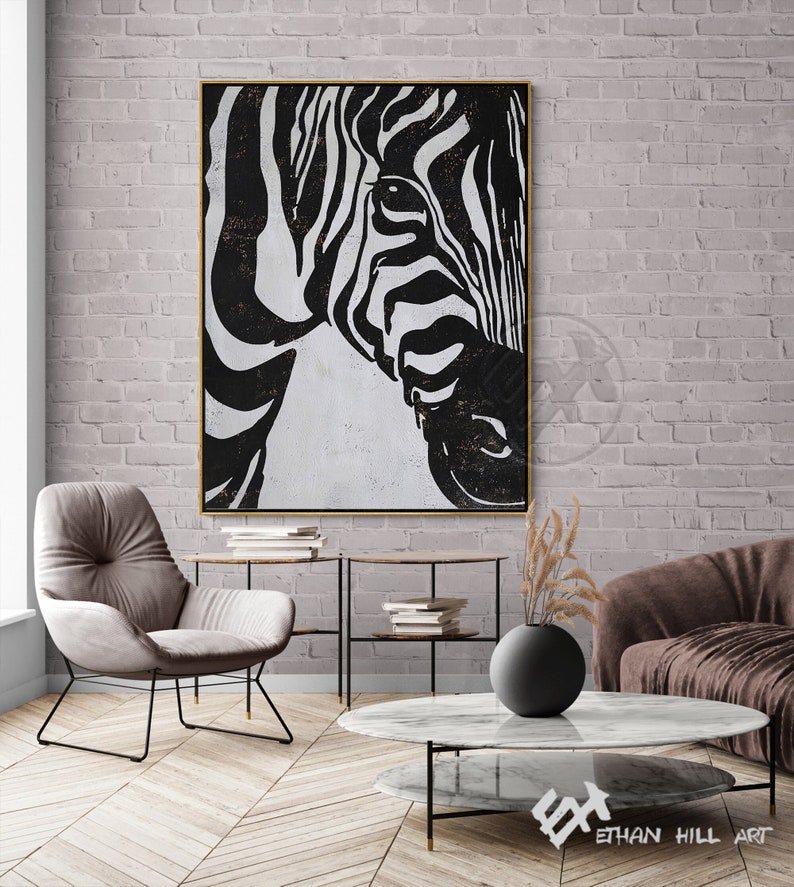 Large Abstract Animal Painting on Canvas, Zebra Wall Art Ethan Hill H252V image 1