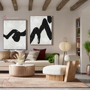 Large Set of 2 Abstract Landscape Paintings - Bold Minimalist Canvas Art with Thick Textures | By Ethan Hill