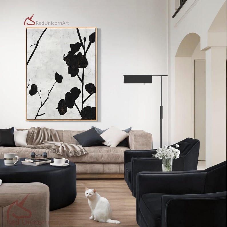 Black White Abstract Flower Canvas Art | Minimalist Vertical Floral ...