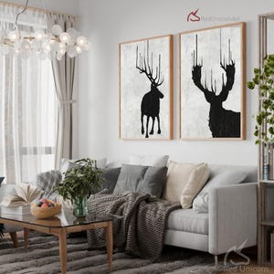 Large Set of 2 Abstract Deer Canvas Painting - Bold Minimalist Painting with Thick Textures | By Ethan Hill HS13
