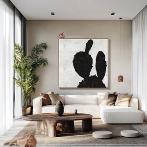 Minimalist Cacti Canvas Art - Handmade Botanical Painting with Thick Textures | &quot;Moonlit Cactus&quot; By Ethan Hill
