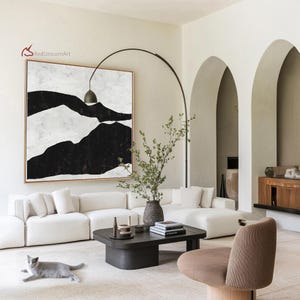 Minimalist Abstract Mountain Canvas Painting - Original Minimalist Zen Wall Art | &quot;Flowing Summits&quot; by Ethan Hill