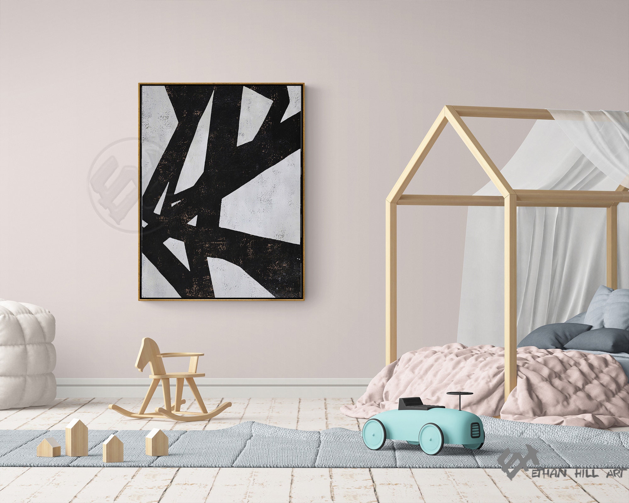 Black White Canvas Art Large Geometric Art Vertical Wall Art | Etsy