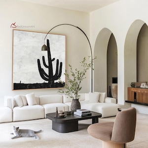 Oversized  Cacti Canvas Painting - Modern Botanical Wall Decor for Modern Interiors| &quot;Resilient Beauty II&quot; By Ethan Hill