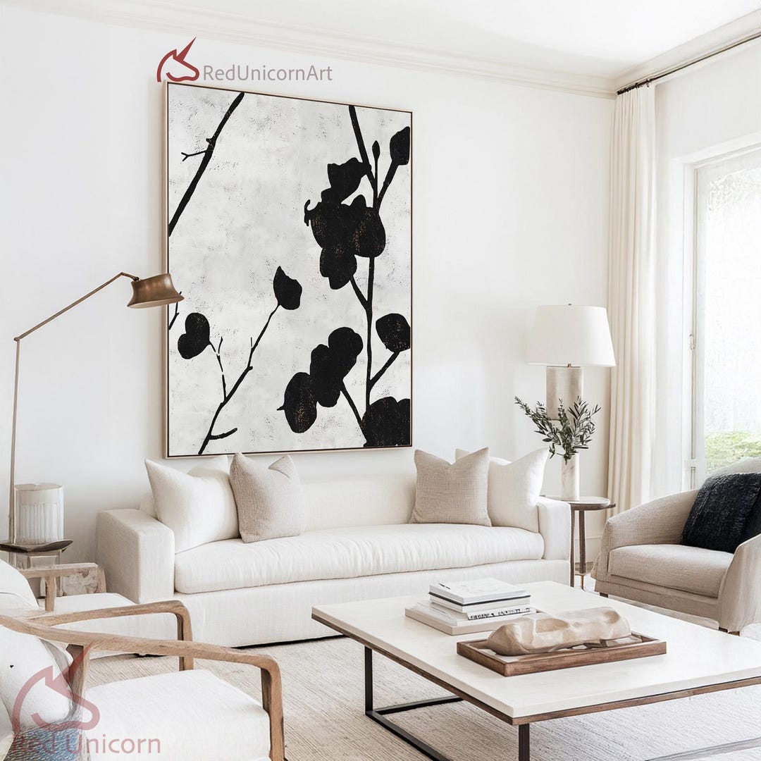Black White Abstract Flower Canvas Art | Minimalist Vertical Floral ...