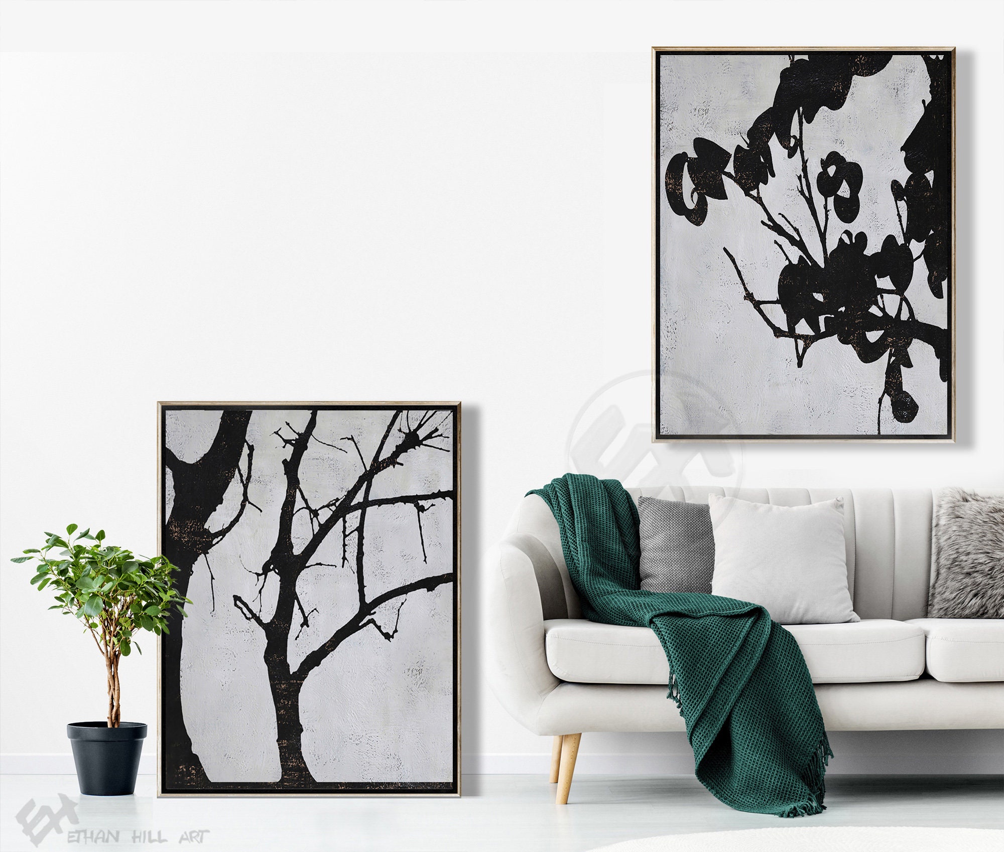 Set of 2 Tree Painting Large Canvas Wall Art Abstract Tree Etsy
