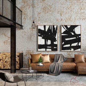 Oversized Set of 2 Abstract Wall Art -Acrylic Painting on Canvas with Thick Textures  | By Ethan Hill