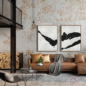Large Set of 2 Abstract Landscape Paintings - Bold Minimalist Canvas Art with Thick Textures | By Ethan Hill