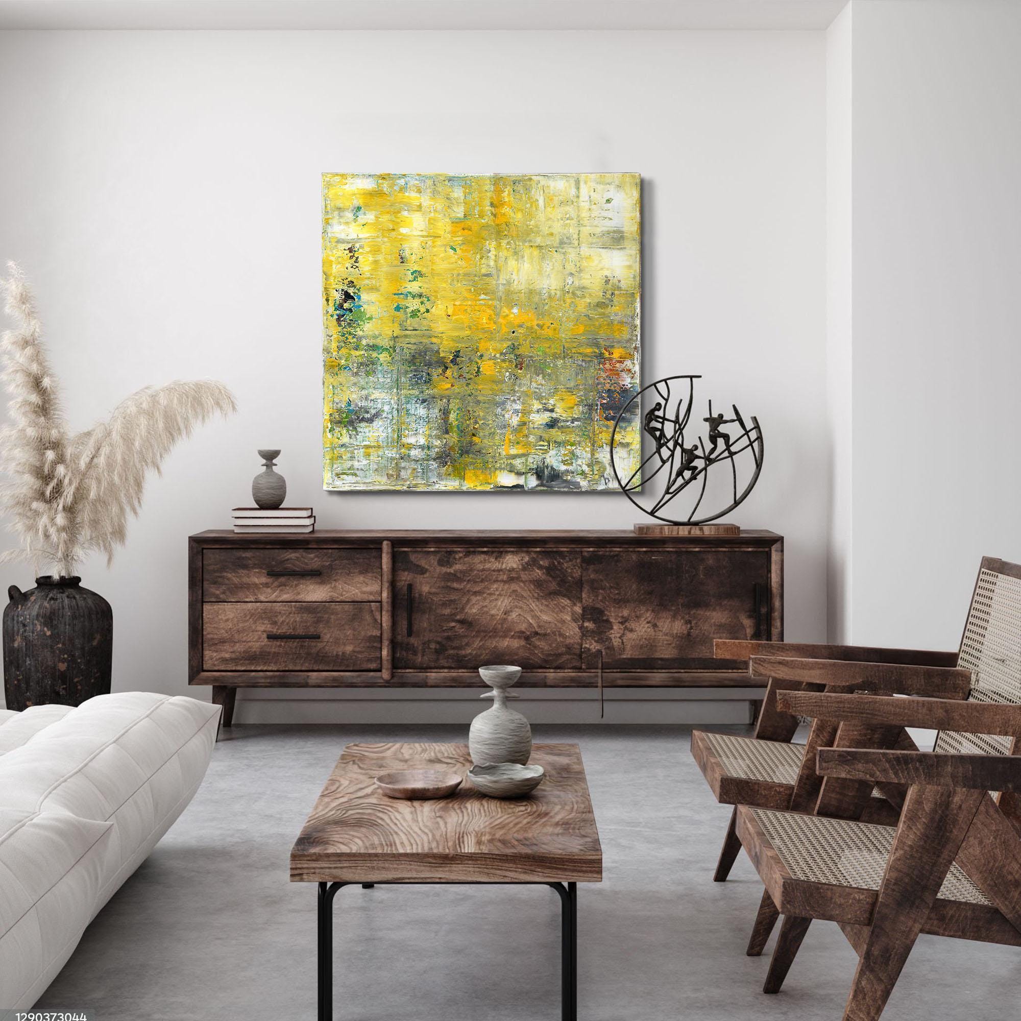 Yellow Abstract Expressionist Painting | Textured Canvas Wall Art ...