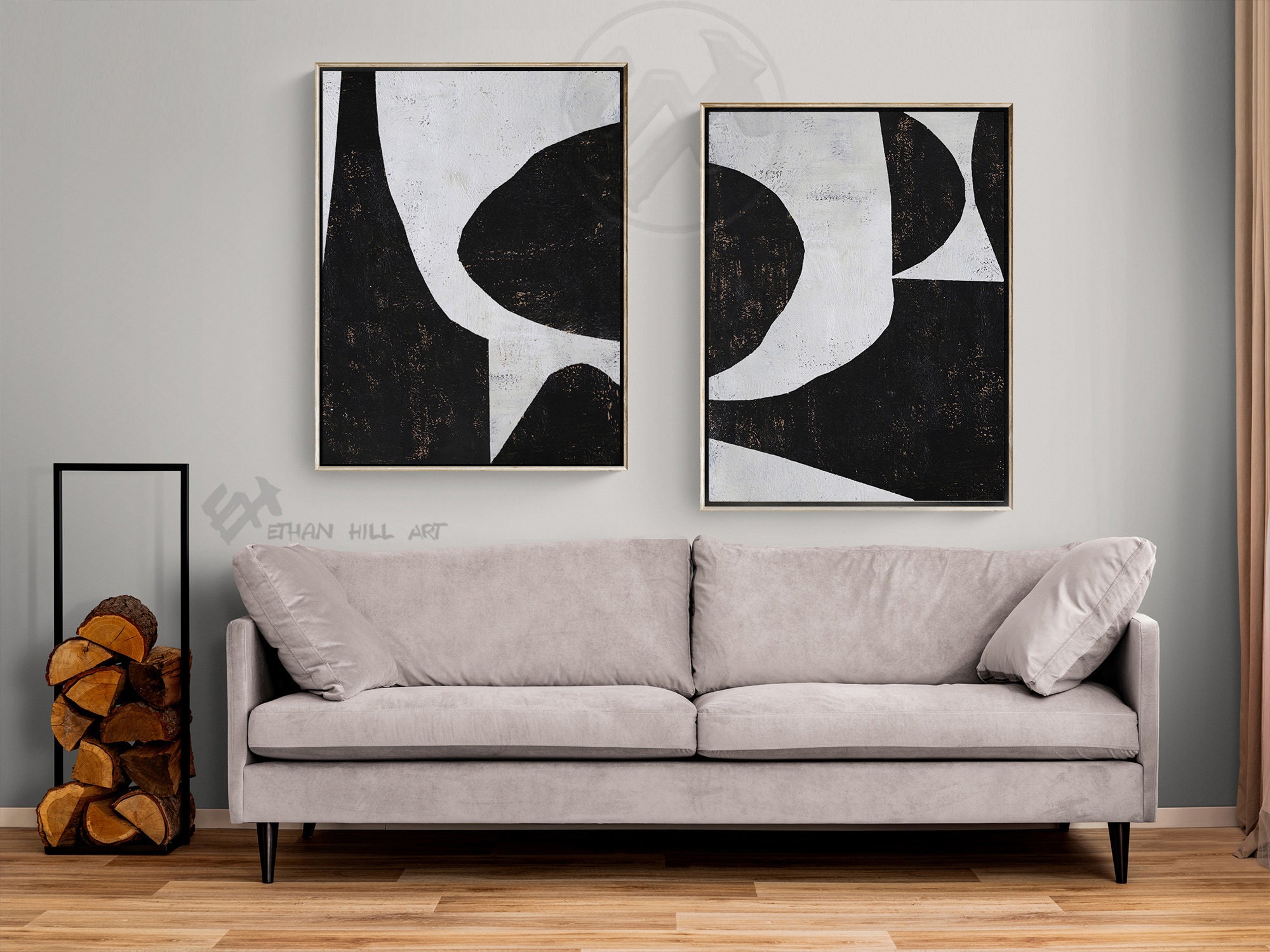 Oversized Set of 2 Abstract Wall Art Large Paintings on | Etsy