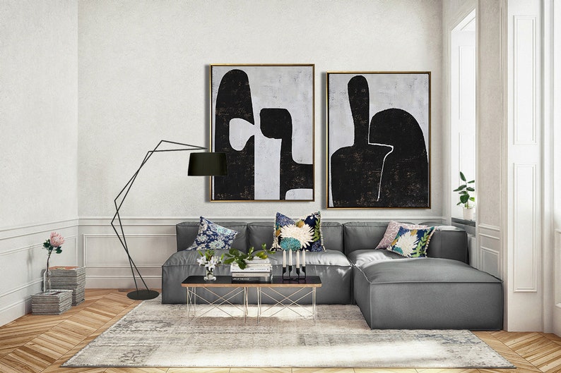 Large Canvas Art Wall Art Black and White Painting on Canvas Etsy