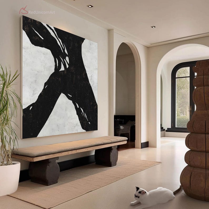 Monochrome Neutral Wall Decor | Contemporary Minimalist Painting on Canvas image 2