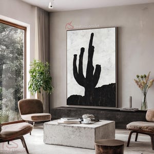 Minimalist Cacti Canvas Art - Handmade Botanical Painting with Thick Textures | &quot;Nocturnal Blossom&quot; By Ethan Hill