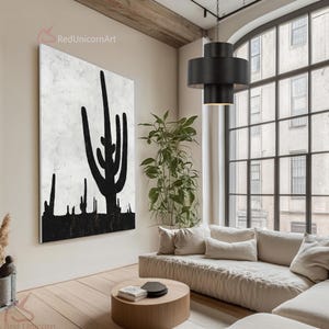 Minimalist Cacti Canvas Art - Handmade Botanical Painting with Thick Textures | &quot;Sentinels of the Dunes&quot; By Ethan Hill