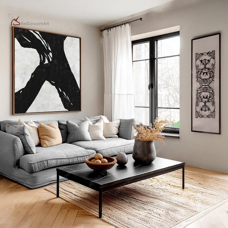 Monochrome Neutral Wall Decor | Contemporary Minimalist Painting on Canvas image 4