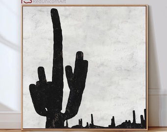 Oversized Hand-painted Cactus Canvas Art | Modern Botanical Painting