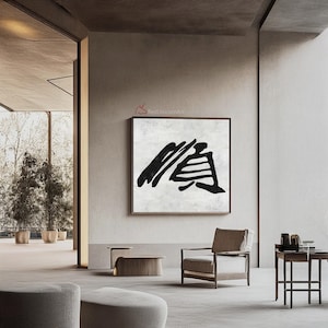 Minimalist Chinese Calligraphy Canvas - Hand Painted Black and White Art, Zen Inspired Home Decoration | &quot;Aligned Triumph&quot; by Ethan Hill
