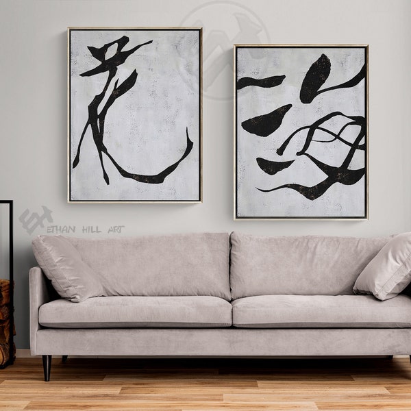 Large Set of 2 Abstract Painting, Oversized Canvas Wall Art - Ethan Hill HS73