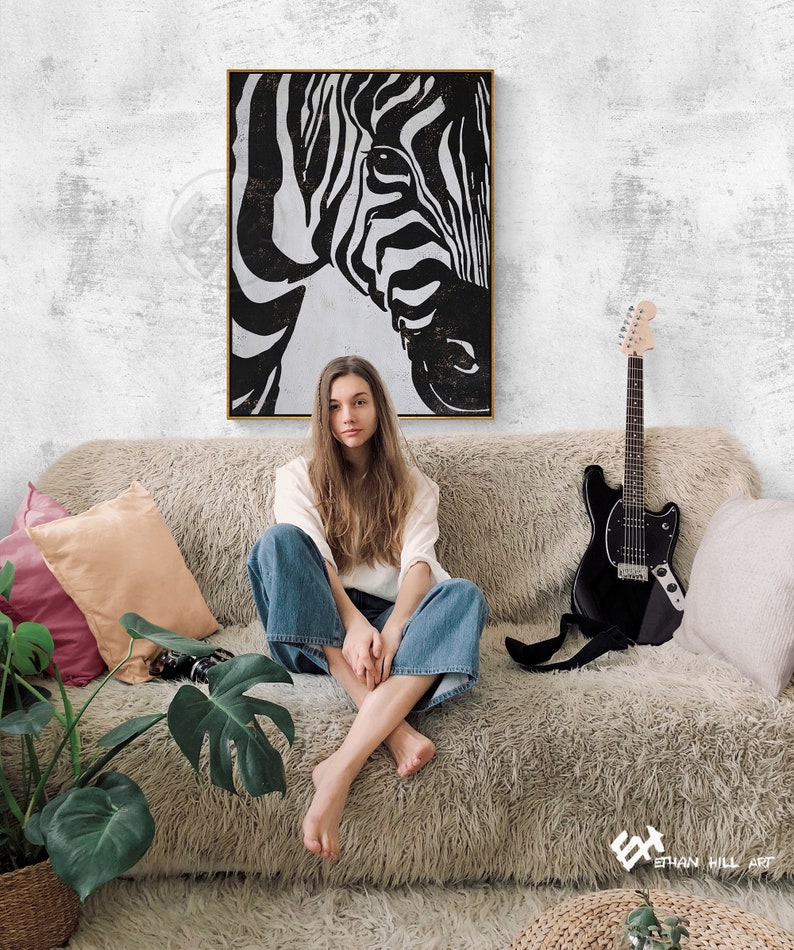 Large Abstract Animal Painting on Canvas, Zebra Wall Art Ethan Hill H252V image 7