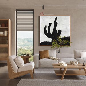 Minimalist Cacti Canvas Art - Handmade Botanical Painting with Thick Textures | &quot;Nocturnal Blossom&quot; By Ethan Hill