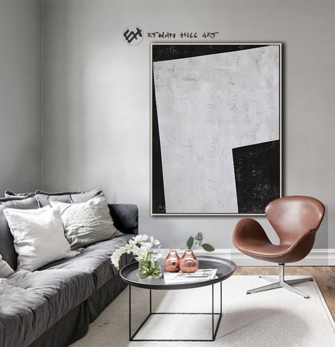 Black White Canvas Art Large Geometric Art Vertical Wall Art | Etsy