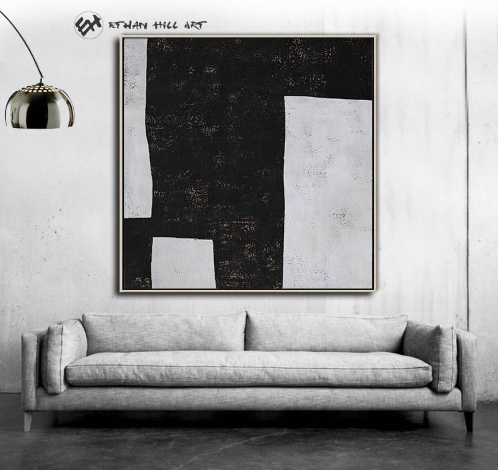 Black White Painting Canvas Wall Art Abstract Fine Art Hand Etsy
