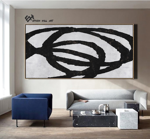 Ethan Hill Art No.H128H Geometric Art Canvas Painting Large Horizontal Canvas Art Black and white Minimalist Modern Art