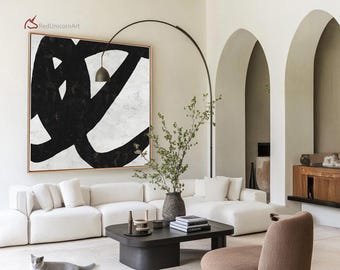 Handmade Black and White Abstract Canvas Art | Original Modern Minimalist Decor