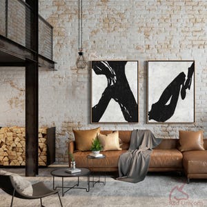 Large Set of 2 Abstract Painting - Bold Minimalist Canvas Painting with Thick Textures | By Ethan Hill