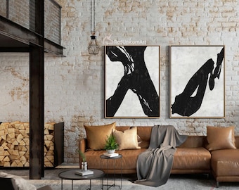 Large Set of 2 Abstract Painting - Bold Minimalist Canvas Painting with Thick Textures | By Ethan Hill