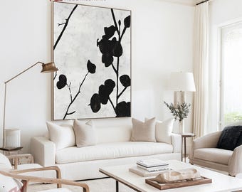 Oversized Minimalist Abstract Flower Painting - Large Wall Statement for Modern Interiors | &quot;Ethereal Petals I&quot; By Ethan Hill