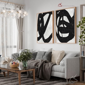 Oversized Set of 2 Modern Canvas  Painting - Bold Minimalist Canvas Painting with Thick Textures | By Ethan Hill