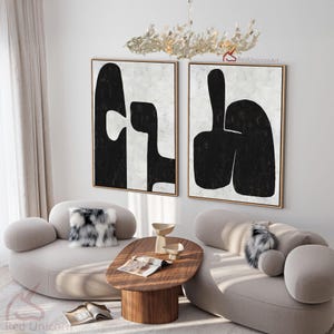 Large Set of 2 Modern Wall Art - Bold Minimalist Canvas Painting with Thick Textures | By Ethan Hill HS16